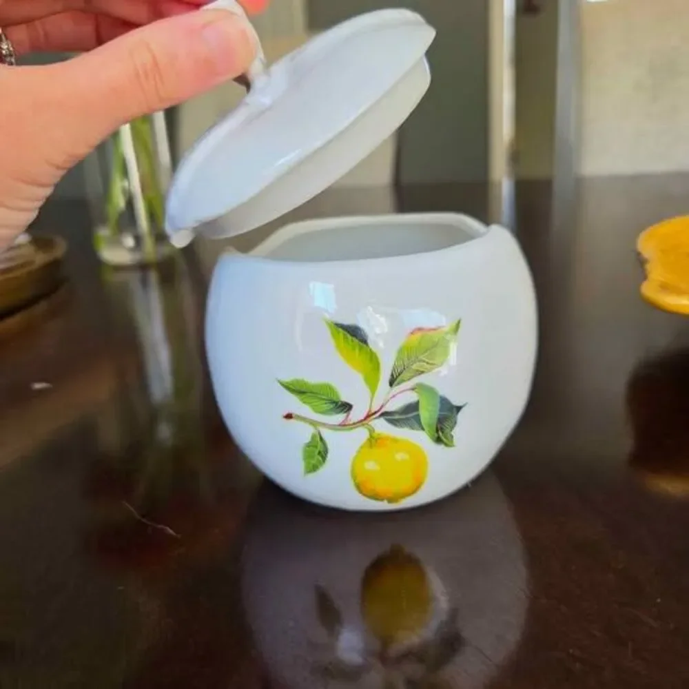 Porcelain French Lemon Sugar Bowl and Platter Kitchen Set